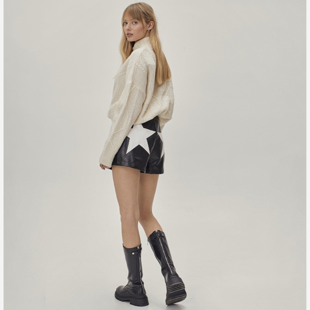 Nasty Gal Black Leather Star Appliqué Shorts with White Star